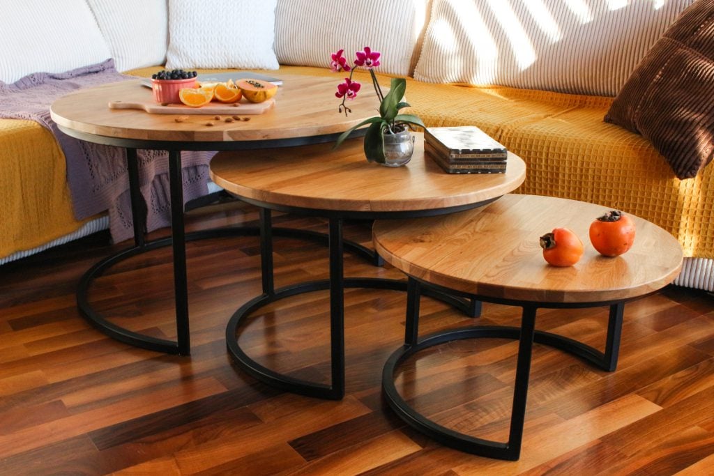 oak worktop offcut used as coffee table top