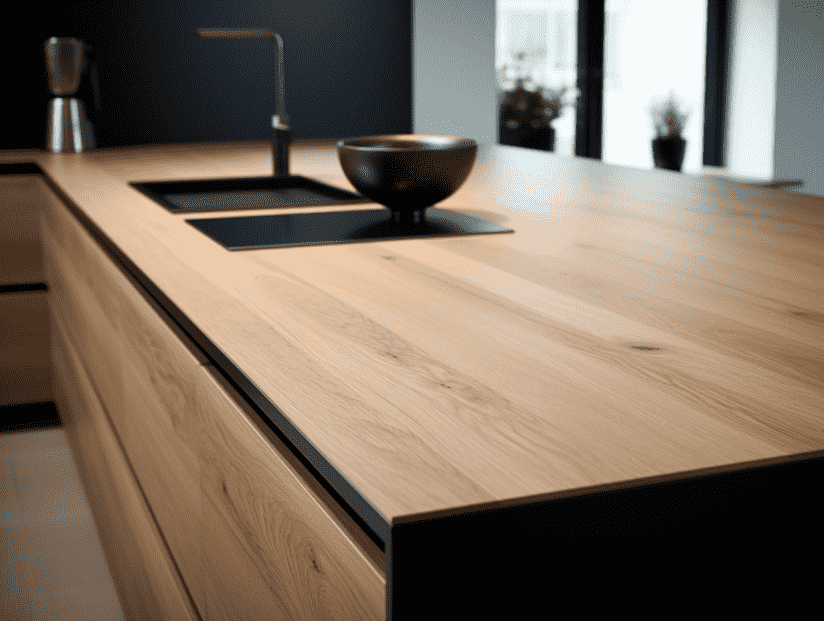 full stave oak compact worktop with black sink