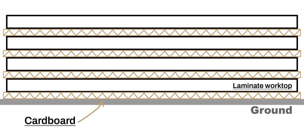 storing laminate worktops with cardboard between them