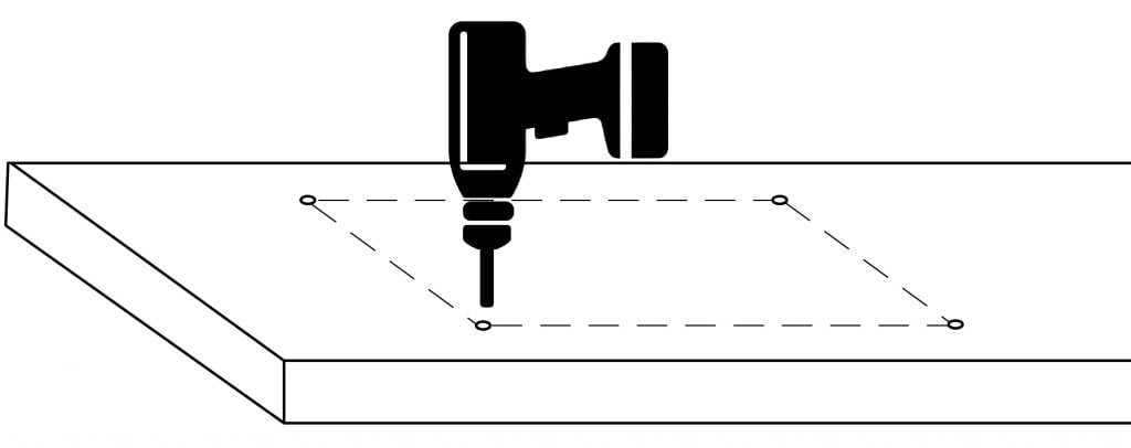 drilling four holes into a worktop