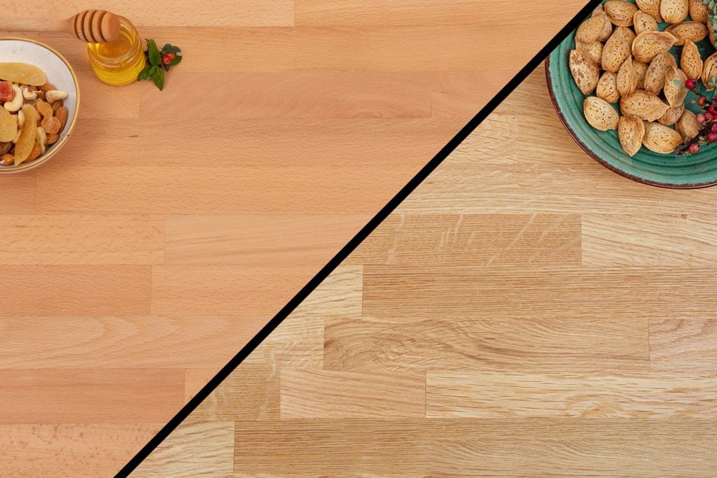 Beech worktop and oak worktop