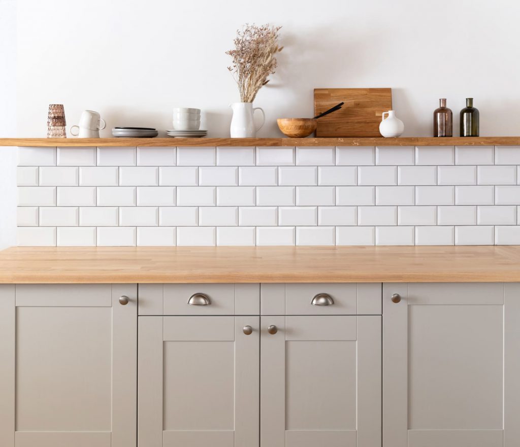 neutral kitchen colour scheme with ash worktop